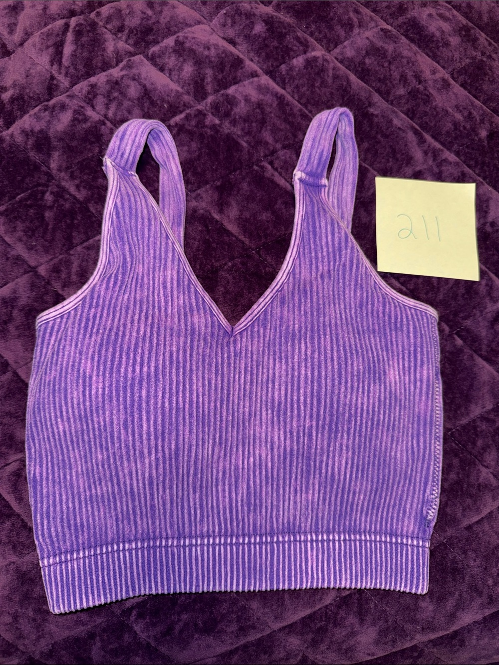 Zenana Outfitters Purple Ribbed V-Neck Bralette w/ removable pads